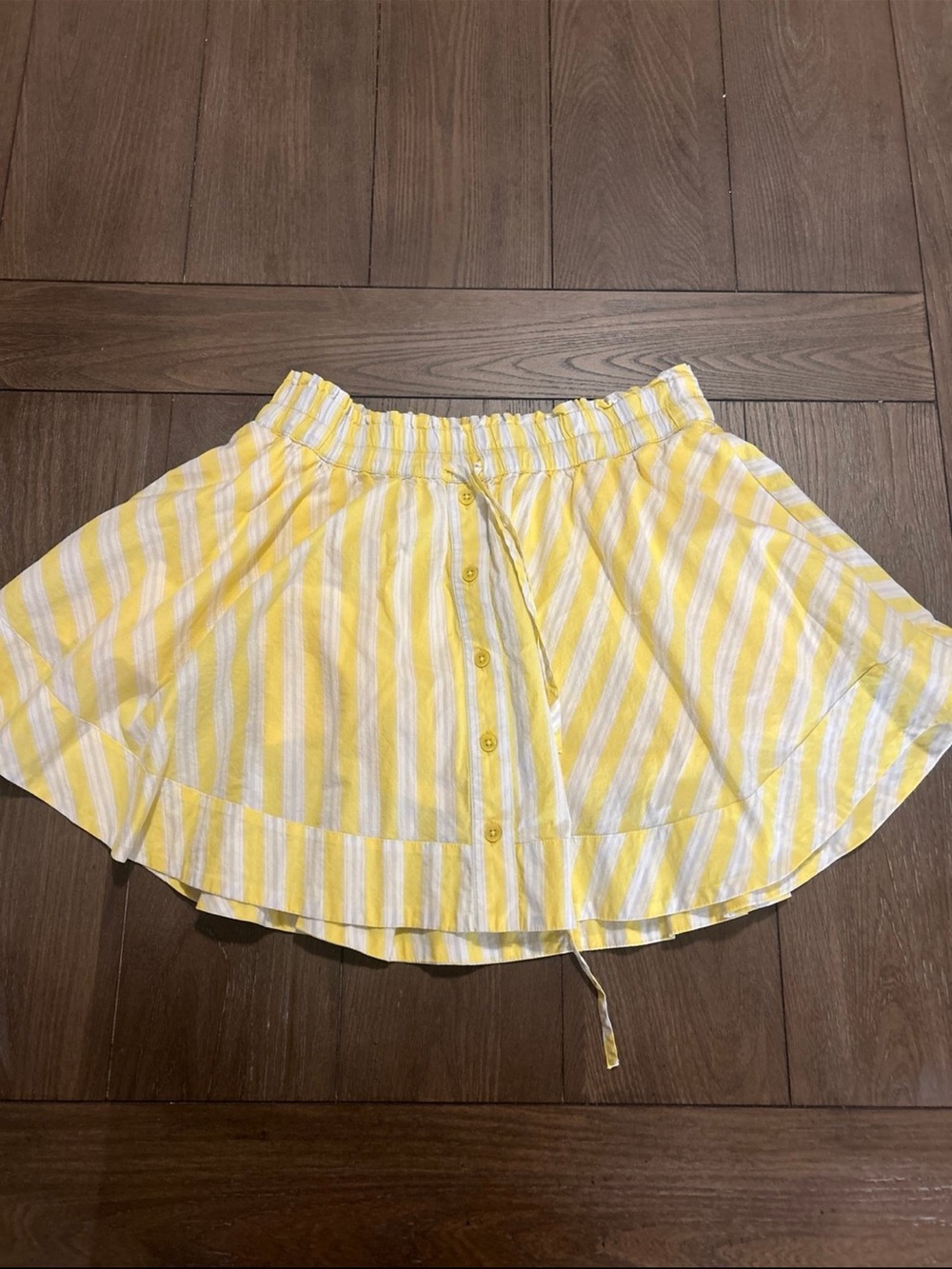 aerie Yellow and White Striped Button-Front Skater Skirt